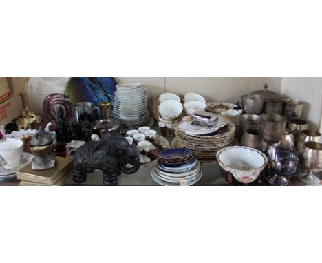 Electroplated goblets together with part tea sets, glasswares, knight lighter etc