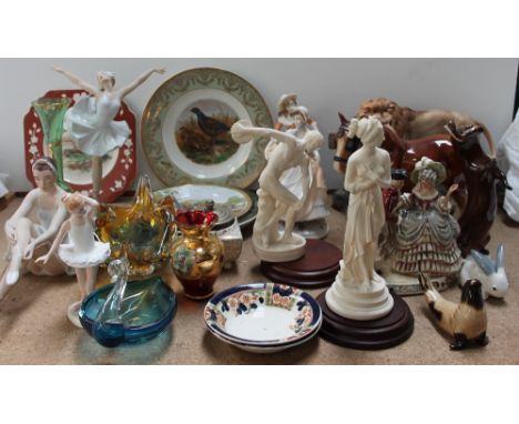 A Royal Dux figure of a ballerina, together with a Royal Doulton Ballerina, Royal Worcester figures, USSR animal figures, mid