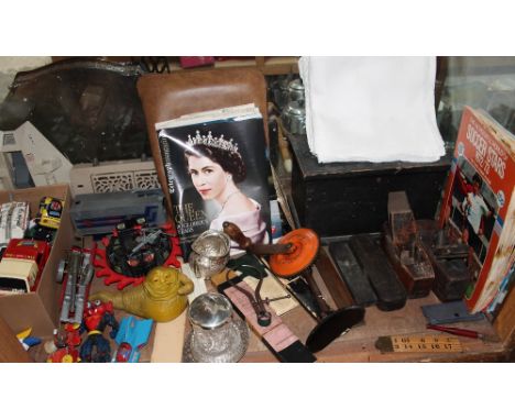 A collection of Star Wars toys, Dinky toys, tools, magazines, electroplated wares etc