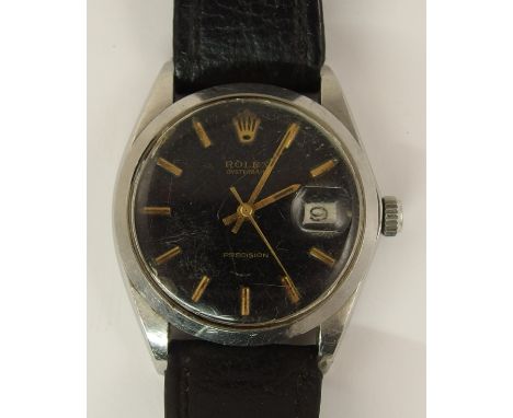 A Gentleman's Rolex OysterDate Precision circa 1968 with stainless steel case, black dial, gold coloured baton numerals and R