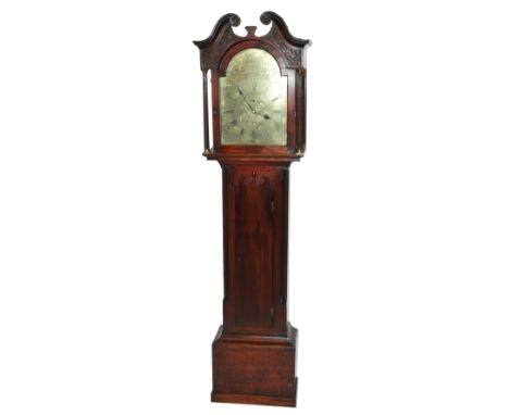 A mahogany longcase clock the brass dial inscribed to Geo Dobbie, Falkirk, no. 667, with seconds dial and calendar chapter en