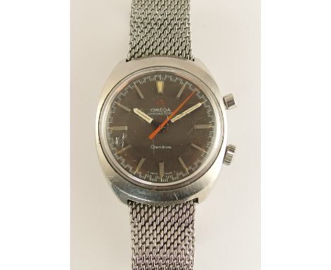 An Omega Chronostop Geneve a single button Chronostop, with slate grey dial, orange second hand, fluorescent hour and minute 