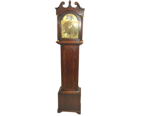 A 19th century oak longcase clock the brass face named to John Fisher, Biggar, the moonphase inscribed 'Luna Mutatur, Sic Hom