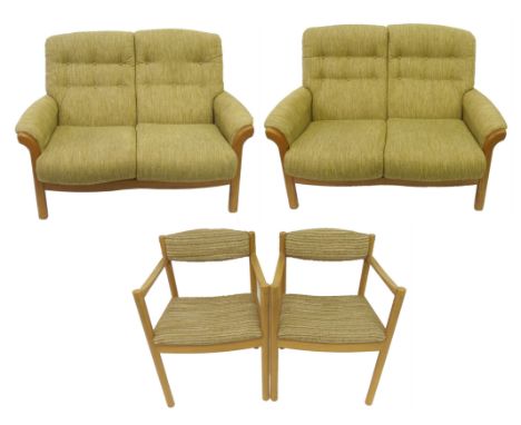 Two Ercol Saville golden dawn two seater settees and two upholstered armchairs (4)
