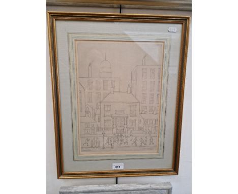 After Laurence Stephen Lowry, 'Scene In A Street', monochrome print, 26cm x 35cm, Fine Art Trade Guild blindstamp lower middl