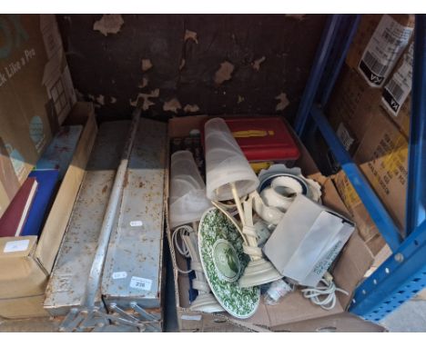 A mixed lot of household items including a tool box and contents, a trampoline, two sleds, and a box of misc.