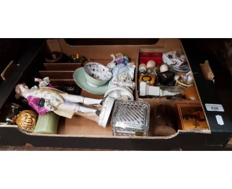 More than 30 mixed items including Waterford Crystal square lidded box, vintage collapsible travel cup in case, onyx table li