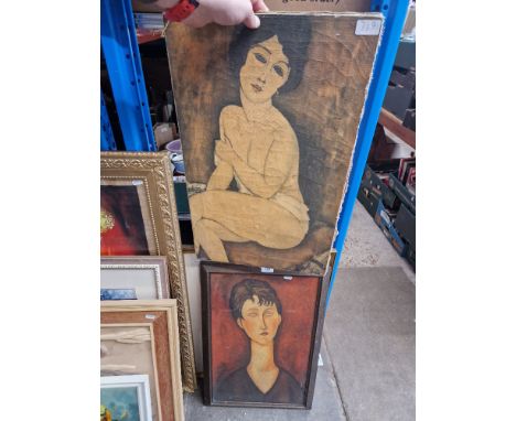 Two prints after Amedeo Modigliani (Italian, 1884-1920), one framed and glazed, the other laid on canvas (unframed), together