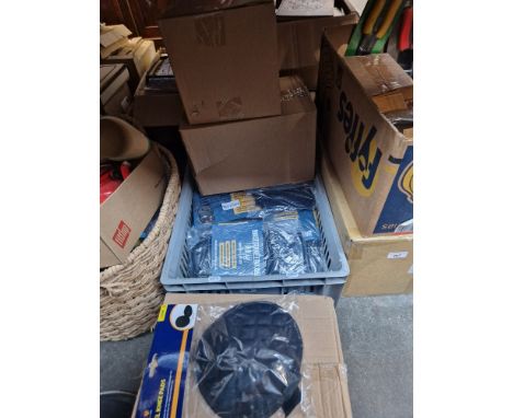 A box of tool bags together with four boxes Vitrex of kneepads (appx ten pairs in each box). 
