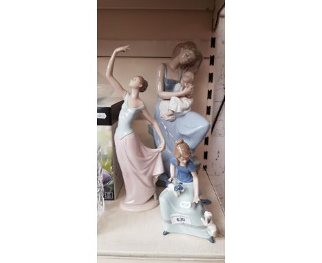 Nao porcelain - 3 figurines ‘The dance is over’ (no. 1204) 34.5cm high, a girl with two puppies and ‘My Little Girl’ (no.1297