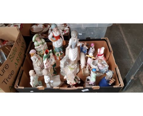 Box of figurines etc. to include Nao, Staffordshire flat back, Beswick pig etc
