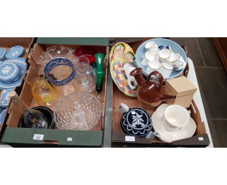 A box of mixed glassware and a box of ceramics to include Wedgwood Royal Worcester, Delft etc