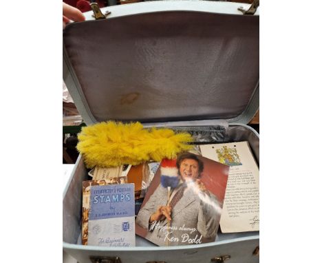 A vintage case and contents including stamp albums, royal commemorative ephemera etc.