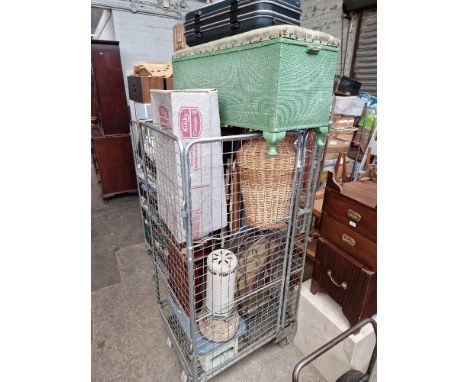 A cage of items (Cage not included), bedding box, moses basket, Kirby vacuum cleaner Classic 3 with accessories, multi drawer