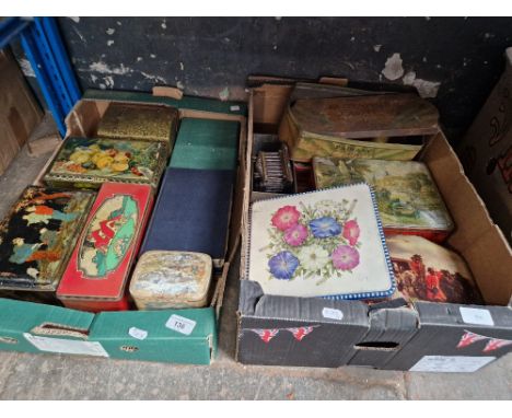 2 boxes of vintage tins and a box of old keys and locks 