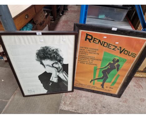 Two framed music posters; Bob Dylan and Rodez-Vous nightclub (Wigan). 