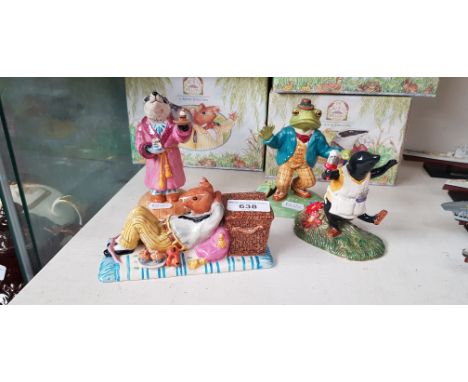 4 boxed Wind in the Willows figurines by Royal Doulton: The Delight of Spring WW1, The Open Road - The Dusty Highway WW2, Spr