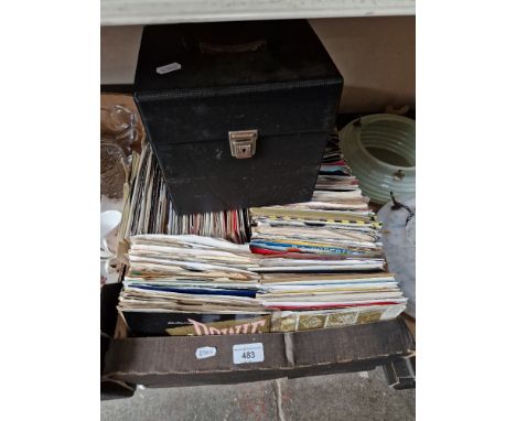 A case &amp; a box of assorted 7" singles to include the Beatles &amp; Rolling Stones etc.