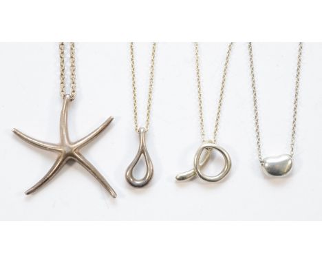 Tiffany &amp; Co, Elsa Peretti, three 925 silver pendants on chains, and a Tiffany &amp; Co, Paloma Picasso starfish pendant 