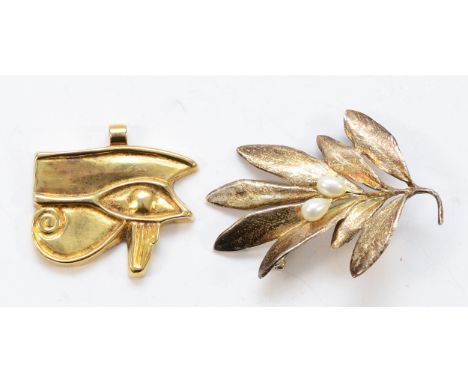 Museum of Modern Art, a 925 silver and cultured pearl leaf brooch, 55mm, with a Museum of Modern Art, sterling silver Egyptia