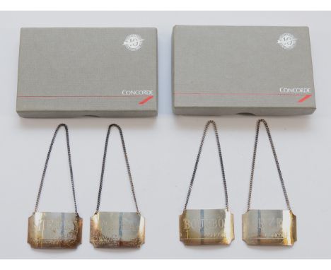Concord aircraft silver bottle labels, 1x Sherry and 1x Vodka, Birmingham 1986, in concord presentation box, together with an