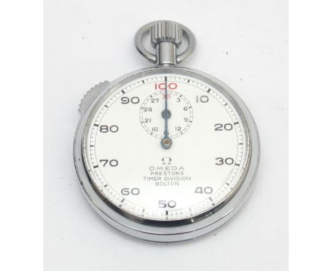 Omega, a chrome cased stop watch with slide stop/start, push to reset, working when catalogued