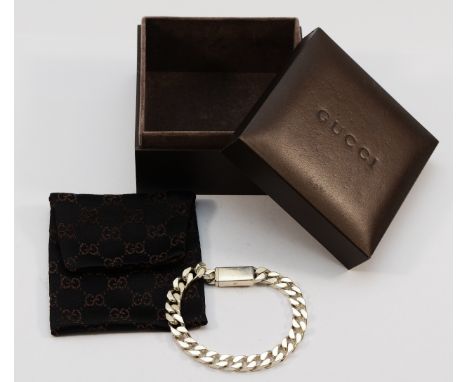 Gucci, a 925 silver curb link bracelet, 21cm, with pouch and box, 47g