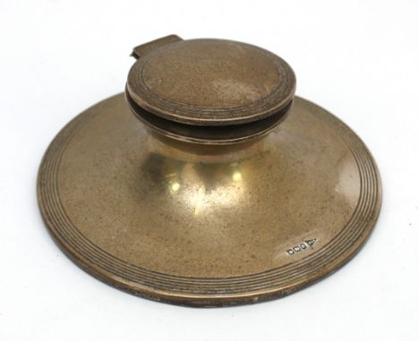 A silver inkwell, Sheffield 1913, by Walker &amp; Hall, with glass liner, loaded, 15cm diameter base.