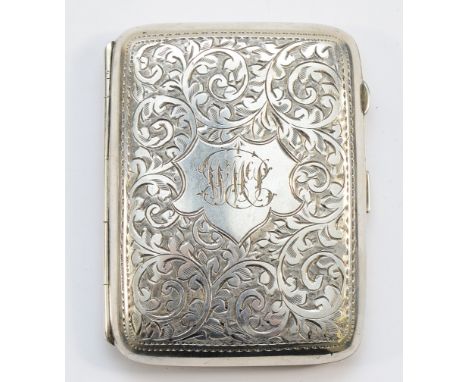 A silver cigarette case, Birmingham 1915, with engraved initials, 9x7cm, 81gm.