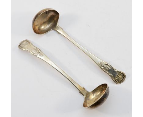 A pair of single struck Kings pattern silver ladles, Edinburgh 1827, by James &amp; Walter Marshall, 47gm.