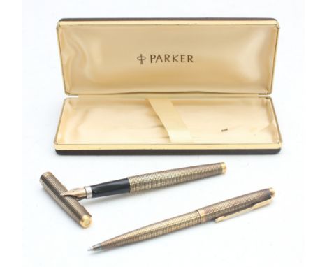 Parker, a Sterling Vermeil (gold plated over sterling silver) 75 fountain pen, c.1975, fine point, 14k gold nib, with a match