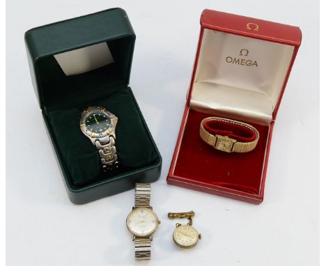 Omega, a ladies gilt metal manual wind wristwatch , case, working when catalogued, Krug-Baumen, Ocean master, a quartz gentle