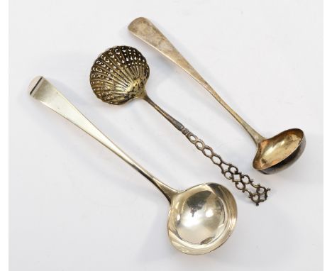 A Victorian silver ladle, London 1821, together with another silver ladle Edinburgh 1809, and a silver sugar sifter, markings
