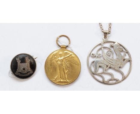 A 925 Scottish silver pendant on a chain, 45mm, 24g, with a 925 silver and tortoiseshell Loyal Suffolk Hussars brooch, 3.9g, 