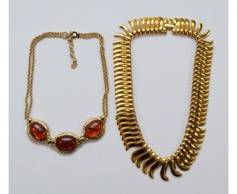 Christian Dior, a gilt metal gemset necklace, with a Napier gilt metal necklace