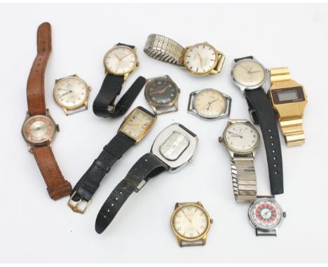 Timex SSQ digital wristwatch and twelve other wristwatches, all spares or repair (1)
