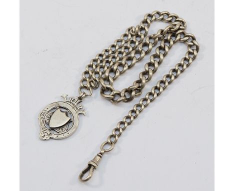 A silver watch fob with chain, Birmingham 1905, 42gm.