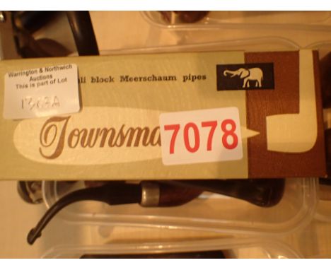 Five mixed smoking pipes including a silver mounted example and a boxed Meerschaum pipe