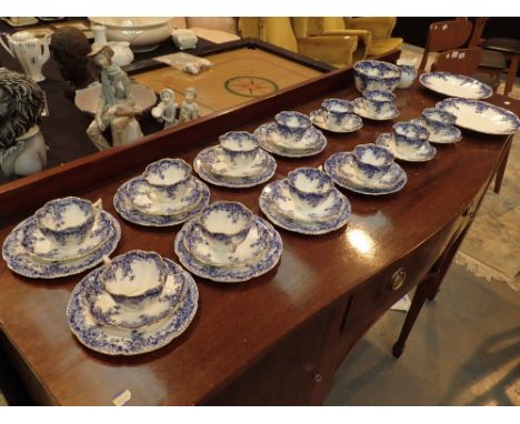 Victorian Foley pre Shelley China twelve service blue and white tea set reg no 153594 36 pieces CONDITION REPORT: Two cups ha