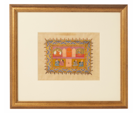 Early 19th century, probably North IndiaPossibly a manuscript page or illuminationAntique Indian painting, polychrome, gilt, 