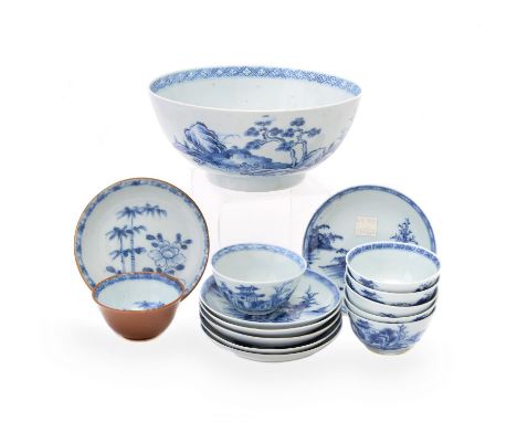 A Chinese blue and white 'Nanking Cargo' bowl, Qianlong, circa 1750, 19cm diameter; a group of six blue and white 'Nanking Ca