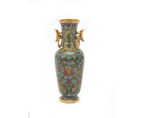 A small Chinese cloisonné vase, Qianlong period (1736-1795), decorated with scrolling lotus above cloud lappets and beneath r