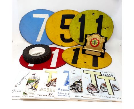 Derek Minter related items: a North West 200 Trophy 1960, Best Newcomers Award, racing numbers - 11 (x 3), 5 (Senior TT), and