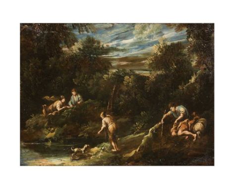 ANTONIO FRANCESCO PERUZZINI (ANCONA 1643-1724 MILAN)Figures in a landscapeoil on canvas laid down on panel35.5 x 48 cmframe: 