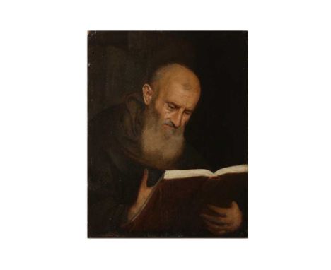CIRCLE OF GIROLAMO SAVOLDO (BRESCIA C. 1480-AFTER 1548 VENICE)A monk readingoil on paper, laid down on a larger panel, the pa