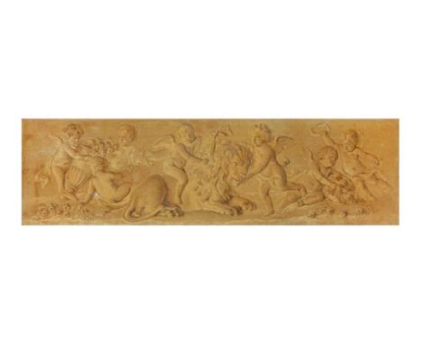 FRENCH SCHOOL, 19TH CENTURYCavorting puttioil on canvas laid down on panel, en grisaille29.6 x 99.7 cmframe: 38 x 108 cm