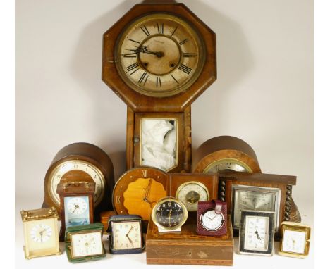 A collection of mid 20th century and later clocks, to include mantel clocks, carriage clocks, desk clocks, wall clocks and ba