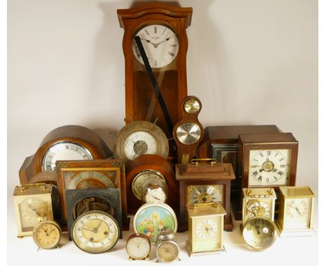 A collection of mid 20th century and later clocks, to include mantel clocks, carriage clocks, desk clocks, wall clocks and ba