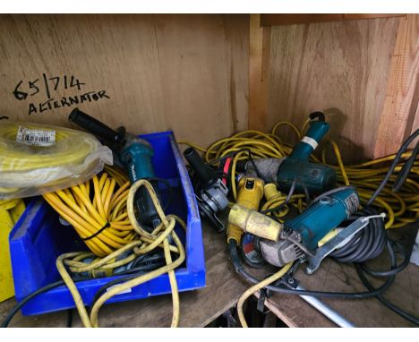 A collection of 110volt equipment and tools including Makita and DeWalt, untested and unwarrented. 