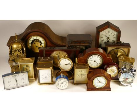 A collection of mid 20th century and later clocks, to include mantel clocks, carriage clocks, desk clocks, wall clocks and ba